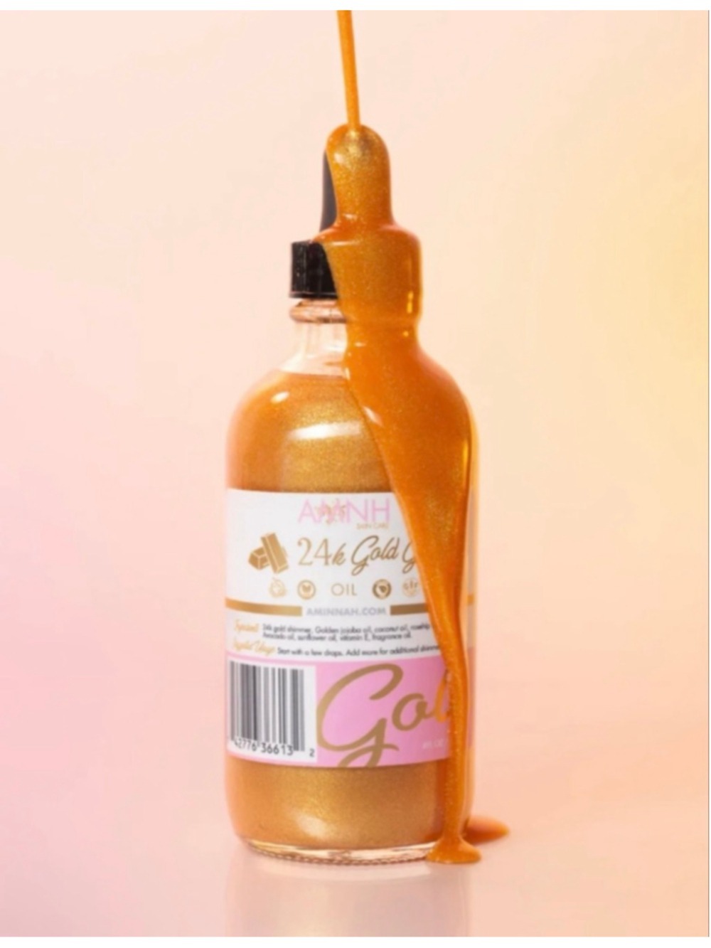🍾RareAminnah 24K Gold Glow Shimmer Body Oil Warm Vanilla Moisturizing Glow Oil - Picture 2 of 4